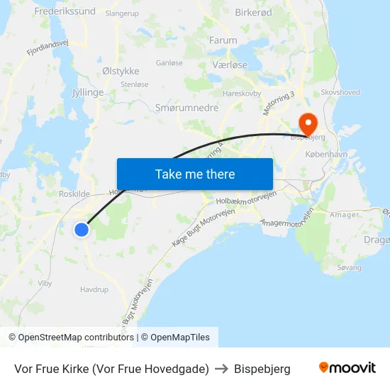 Vor Frue Kirke (Vor Frue Hovedgade) to Bispebjerg map
