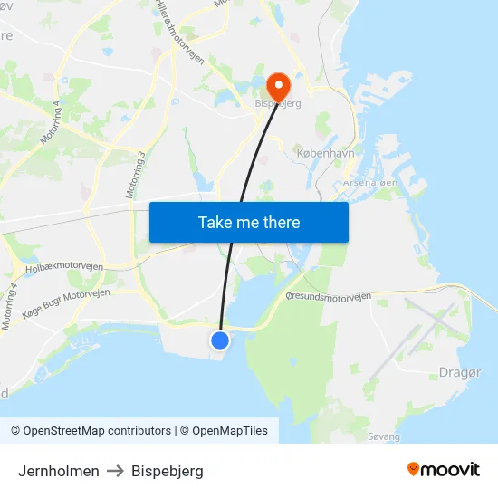 Jernholmen to Bispebjerg map