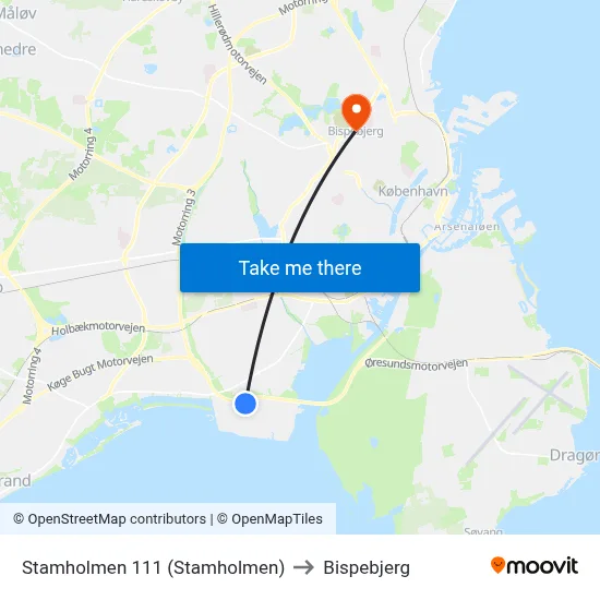 Stamholmen 111 (Stamholmen) to Bispebjerg map