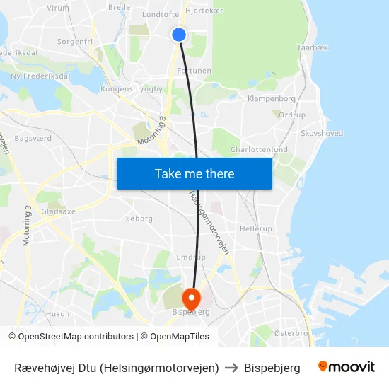 Rævehøjvej Dtu (Helsingørmotorvejen) to Bispebjerg map