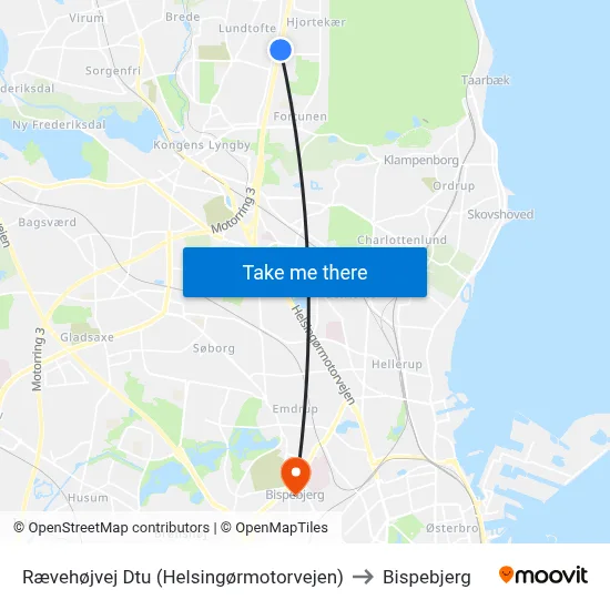 Rævehøjvej Dtu (Helsingørmotorvejen) to Bispebjerg map