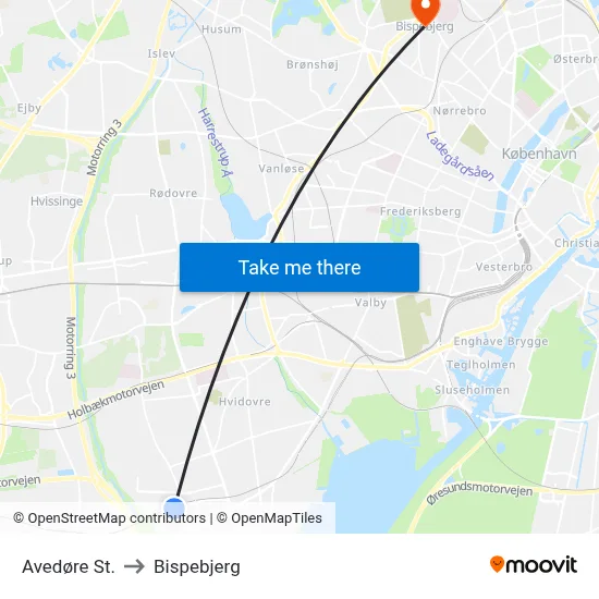 Avedøre St. to Bispebjerg map