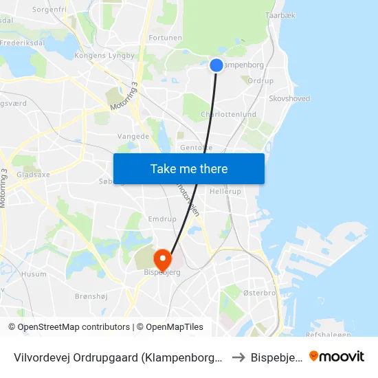 Vilvordevej Ordrupgaard (Klampenborgvej) to Bispebjerg map