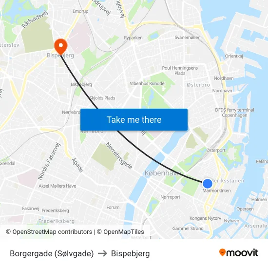 Borgergade (Sølvgade) to Bispebjerg map