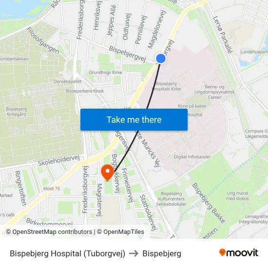 Bispebjerg Hospital (Tuborgvej) to Bispebjerg map