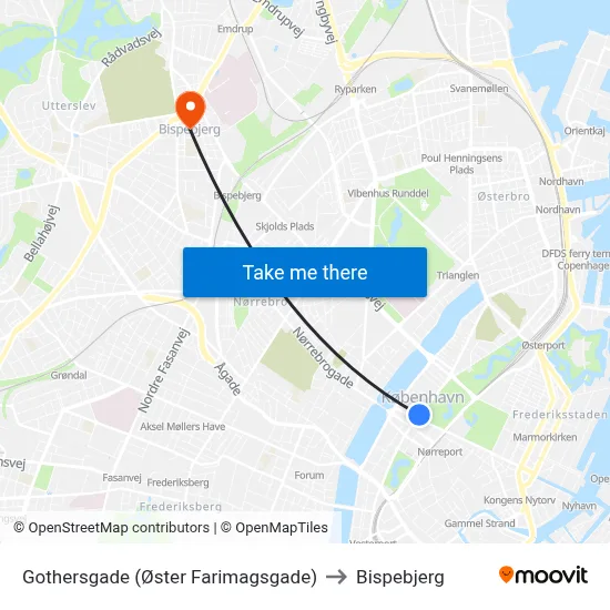 Gothersgade (Øster Farimagsgade) to Bispebjerg map