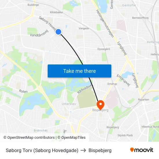 Søborg Torv (Søborg Hovedgade) to Bispebjerg map