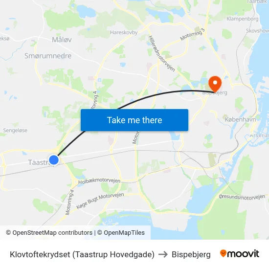 Klovtoftekrydset (Taastrup Hovedgade) to Bispebjerg map