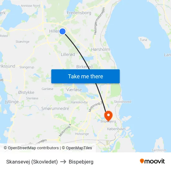 Skansevej (Skovledet) to Bispebjerg map