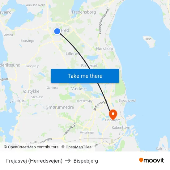Frejasvej (Herredsvejen) to Bispebjerg map