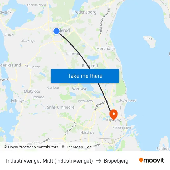 Industrivænget Midt (Industrivænget) to Bispebjerg map