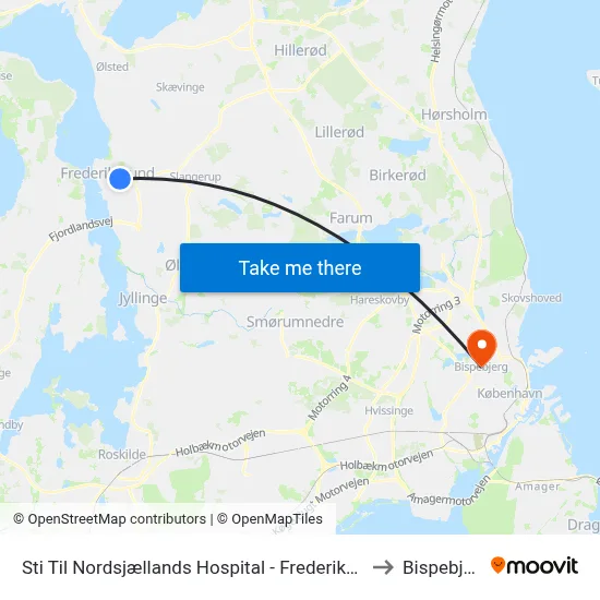 Sti Til Nordsjællands Hospital - Frederikssund to Bispebjerg map