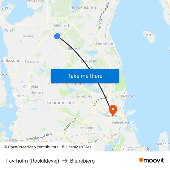 Favrholm (Roskildevej) to Bispebjerg map