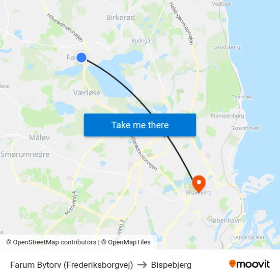 Farum Bytorv (Frederiksborgvej) to Bispebjerg map