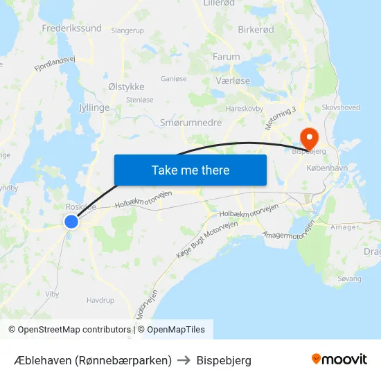 Æblehaven (Rønnebærparken) to Bispebjerg map