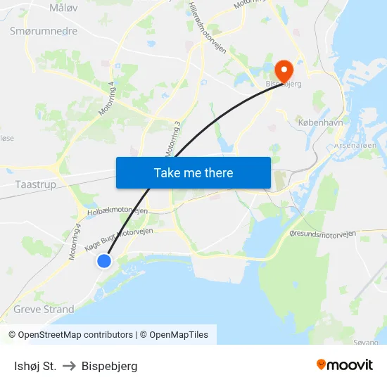 Ishøj St. to Bispebjerg map