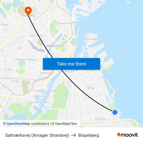 Saltværksvej (Amager Strandvej) to Bispebjerg map