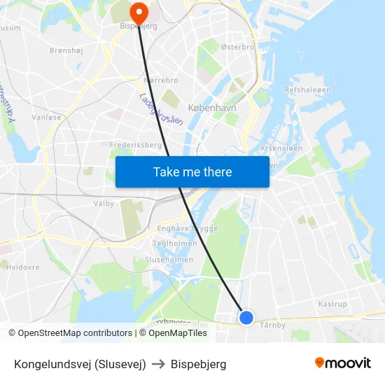 Kongelundsvej (Slusevej) to Bispebjerg map