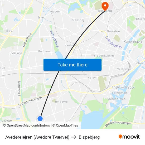 Avedørelejren (Avedøre Tværvej) to Bispebjerg map