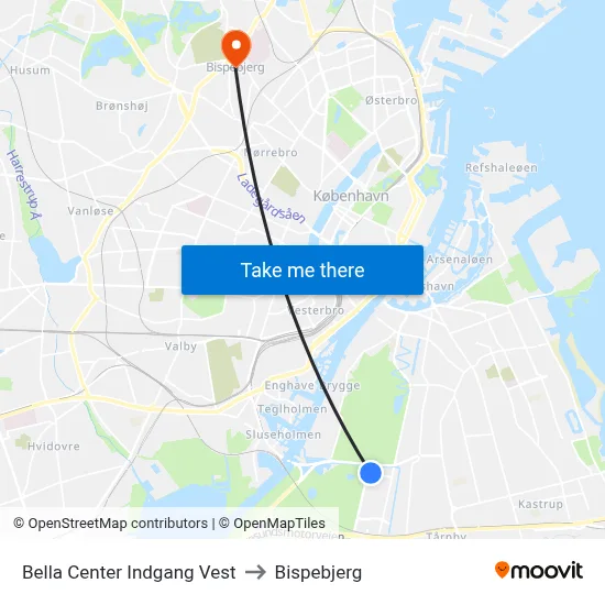 Bella Center Indgang Vest to Bispebjerg map