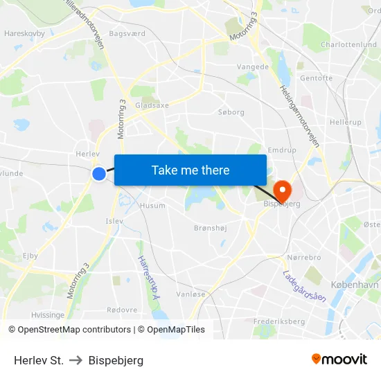Herlev St. to Bispebjerg map