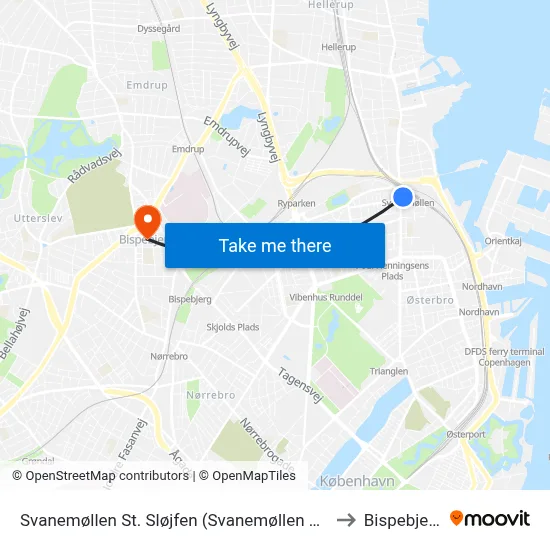 Svanemøllen St. Sløjfen (Svanemøllen St.) to Bispebjerg map