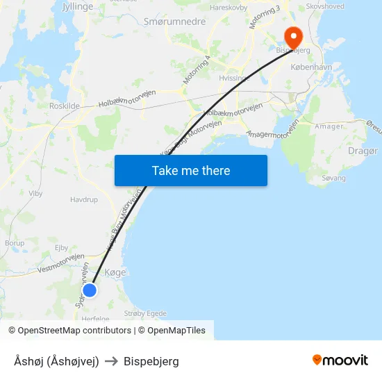 Åshøj (Åshøjvej) to Bispebjerg map