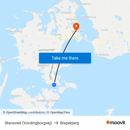 Stensved (Vordingborgvej) to Bispebjerg map