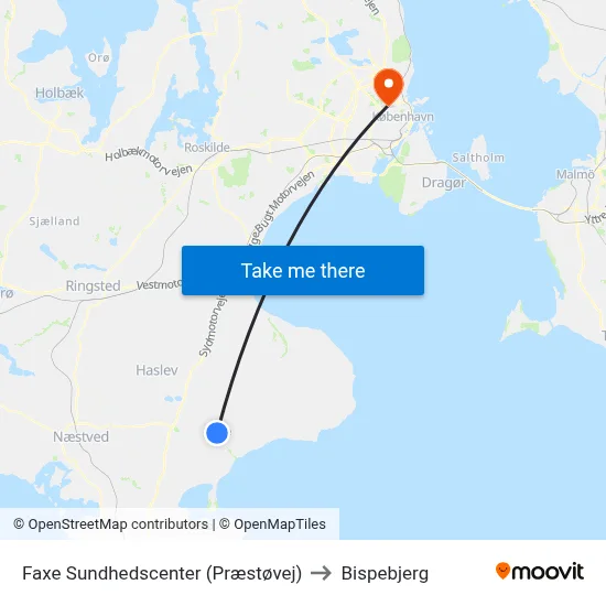 Faxe Sundhedscenter (Præstøvej) to Bispebjerg map