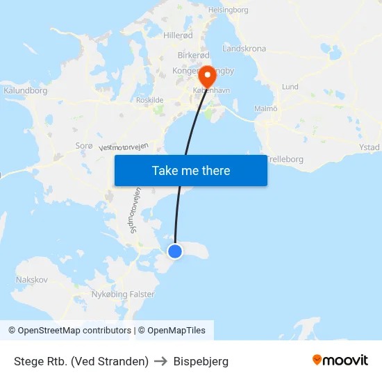 Stege Rtb. (Ved Stranden) to Bispebjerg map
