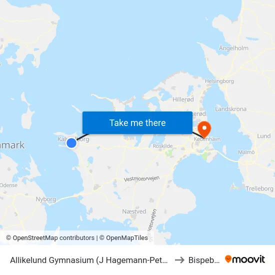 Allikelund Gymnasium (J Hagemann-Petersens Allé) to Bispebjerg map