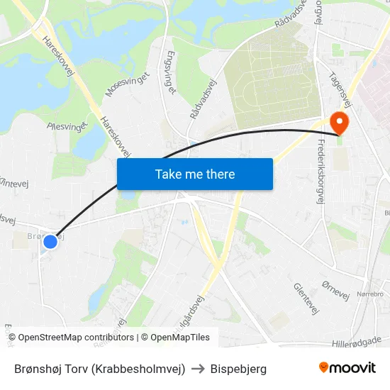 Brønshøj Torv (Krabbesholmvej) to Bispebjerg map