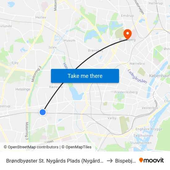 Brøndbyøster St. Nygårds Plads (Nygårds Plads) to Bispebjerg map