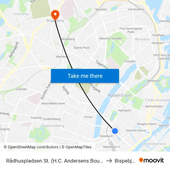 Rådhuspladsen St. (H.C. Andersens Boulevard) to Bispebjerg map