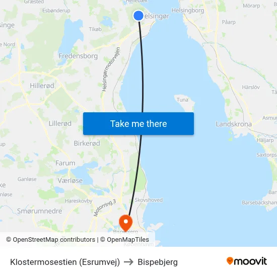 Klostermosestien (Esrumvej) to Bispebjerg map