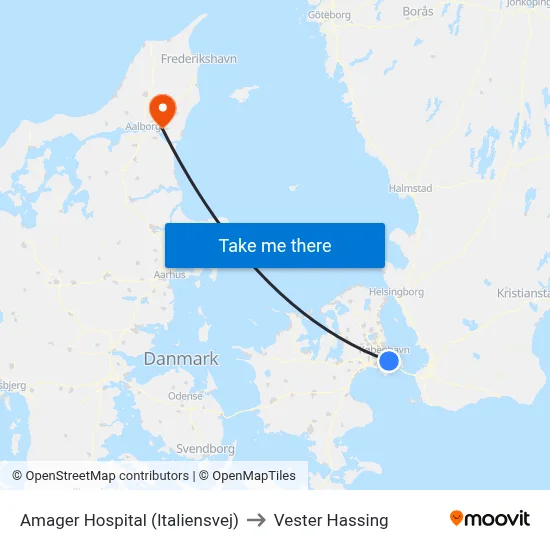Amager Hospital (Italiensvej) to Vester Hassing map