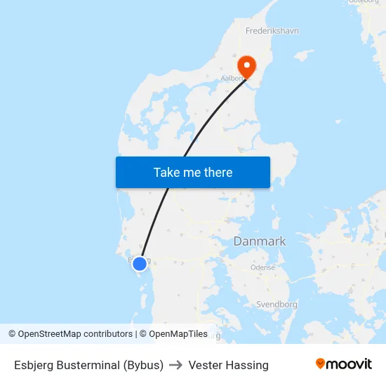 Esbjerg Busterminal (Bybus) to Vester Hassing map