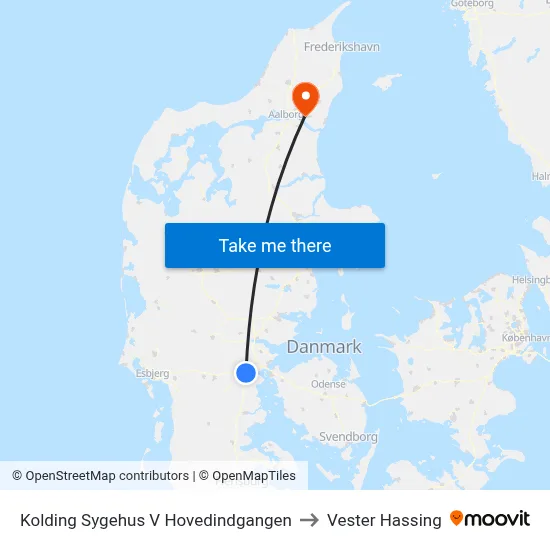 Kolding Sygehus V Hovedindgangen to Vester Hassing map