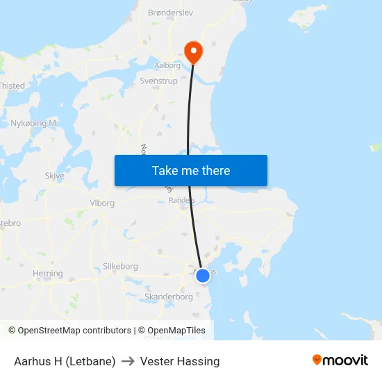 Aarhus H (Letbane) to Vester Hassing map