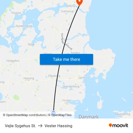 Vejle Sygehus St. to Vester Hassing map
