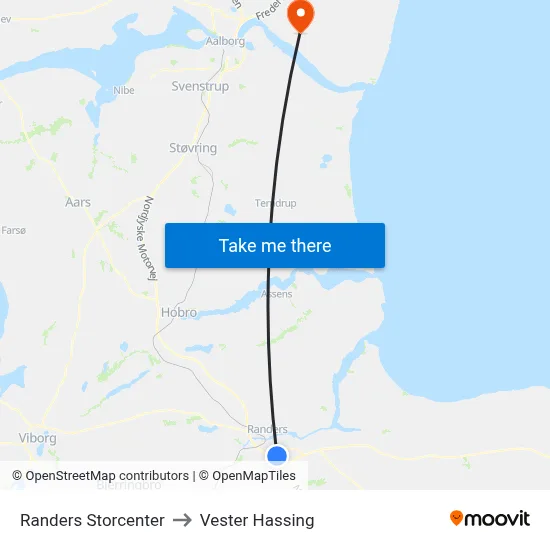 Randers Storcenter to Vester Hassing map