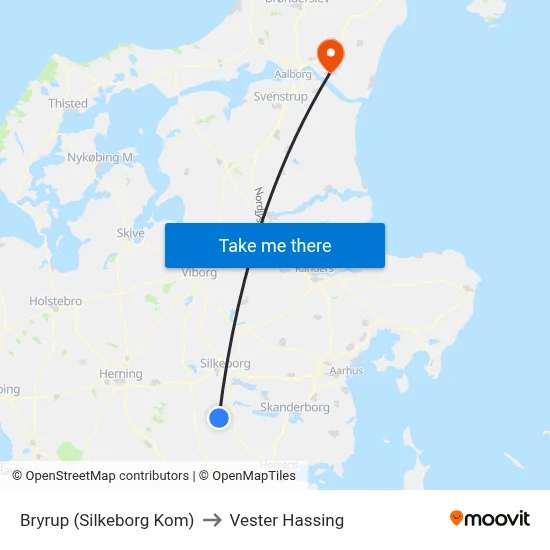 Bryrup (Silkeborg Kom) to Vester Hassing map