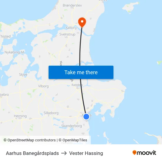Aarhus Banegårdsplads to Vester Hassing map