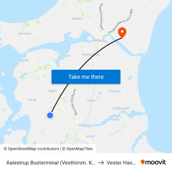 Aalestrup Busterminal (Vesthimm. Komm.) to Vester Hassing map