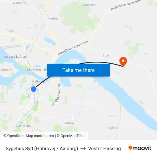 Sygehus Syd (Hobrovej / Aalborg) to Vester Hassing map