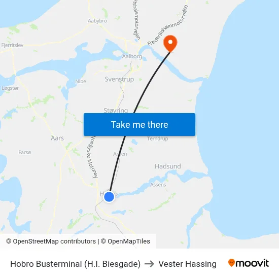 Hobro Busterminal (H.I. Biesgade) to Vester Hassing map