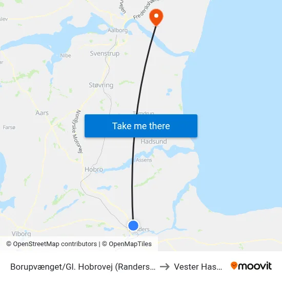 Borupvænget/Gl. Hobrovej (Randers Kom) to Vester Hassing map