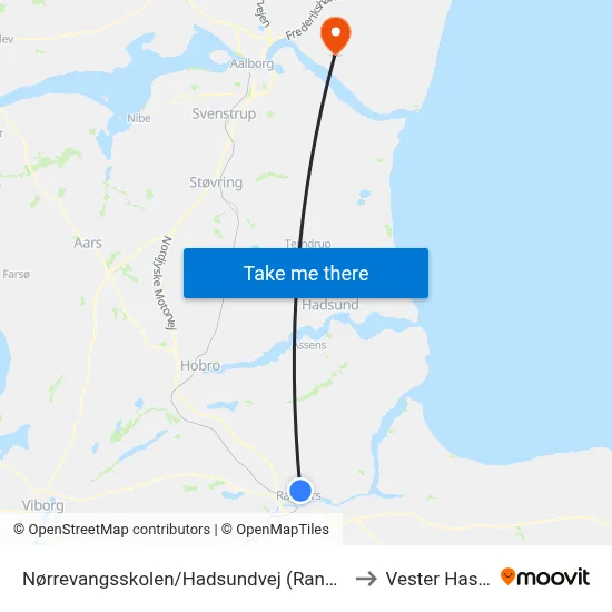 Nørrevangsskolen/Hadsundvej (Randers Kom) to Vester Hassing map