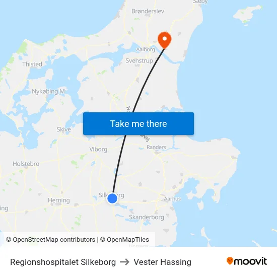 Regionshospitalet Silkeborg to Vester Hassing map