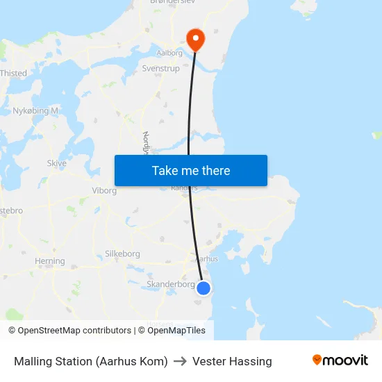 Malling Station  (Aarhus Kom) to Vester Hassing map